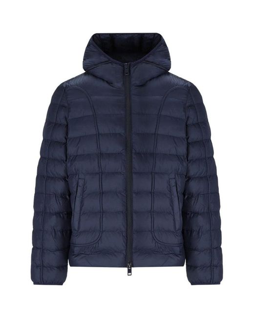 DIESEL Blue Plain Padded Hooded Jacket for men