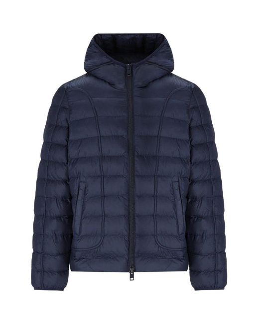 DIESEL Blue Plain Padded Hooded Jacket for men