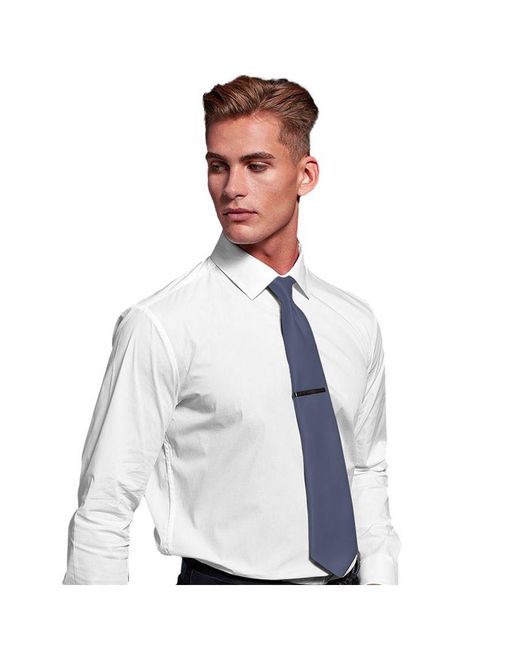 PREMIER Blue Plain Satin Tie (Narrow Blade) (Steel) for men