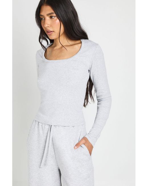 Boohoo White Tall Scoop Neck Long Sleeve Top And Straight Leg Jogger Tracksuit