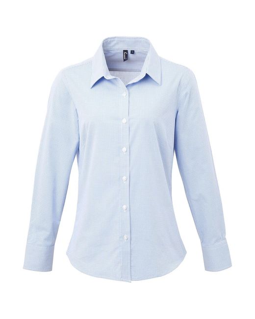 PREMIER Blue Ladies Gingham Long-Sleeved Shirt (Light/