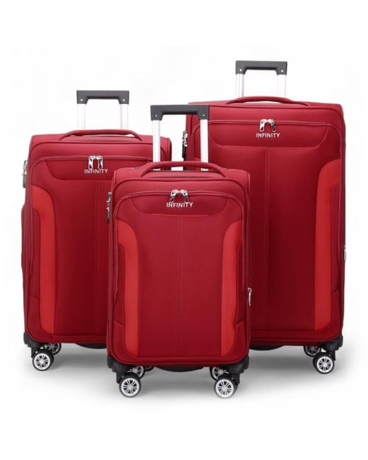 Infinity Leather Red Expandable Soft Shell Suitcase 8 Wheel Luggage Travel Light Carry On Cabin Bag Softshell