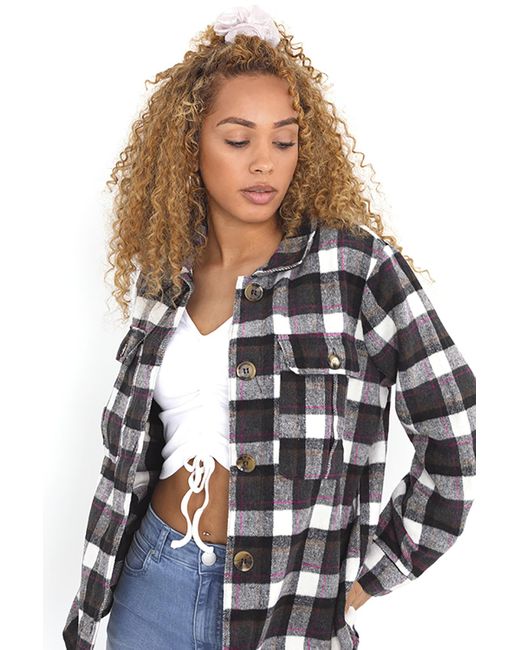 Brave Soul White 'Amy' Checked Oversized Shacket