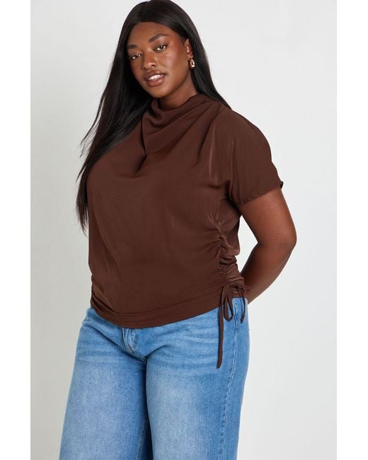 Boohoo Brown Plus Side Drape Tie Detail Blouse