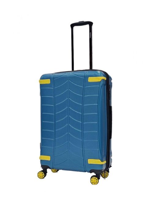 Infinity Leather Blue Hard Shell Cabin Suitcase 4 Wheel Luggage Travel Bag