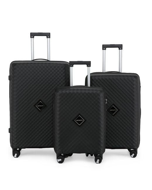 Infinity Leather Black Dual 4 Wheel Robust Lightweight Tsa Hard Shell Suitcase Luggage Travel Bags Set