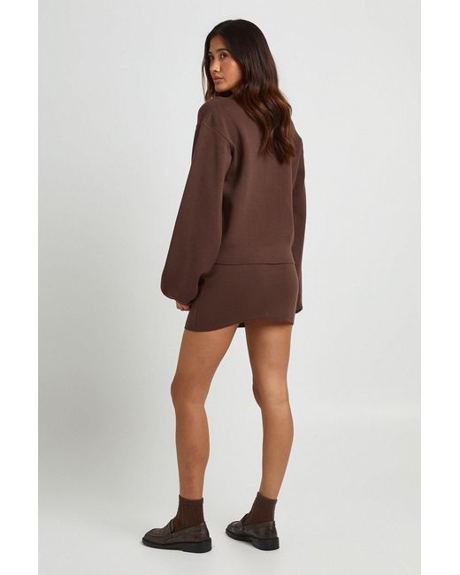 Boohoo Brown Collared Knitted Jumper And Mini Skirt Co-Ord