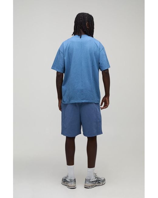 BoohooMAN Blue Sport Seam Detail Oversized T-Shirt & Baggy Short Set for men