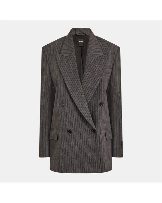 Boss Gray Jafranci Stripe Patterned Lapel Collared Blazer