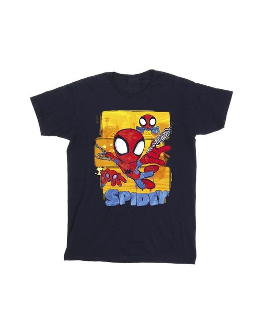 Marvel Blue Spidey And His Amazing Friends Flying T-Shirt Cotton for men