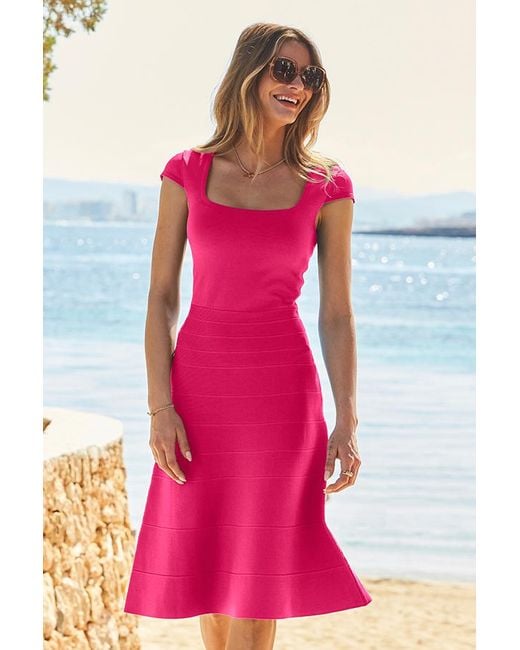 Sosandar Pink Raspberry Rib Knit Bandage Dress