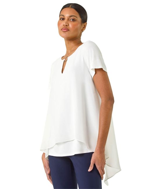 Roman White Ring Front Chiffon Overlay Top