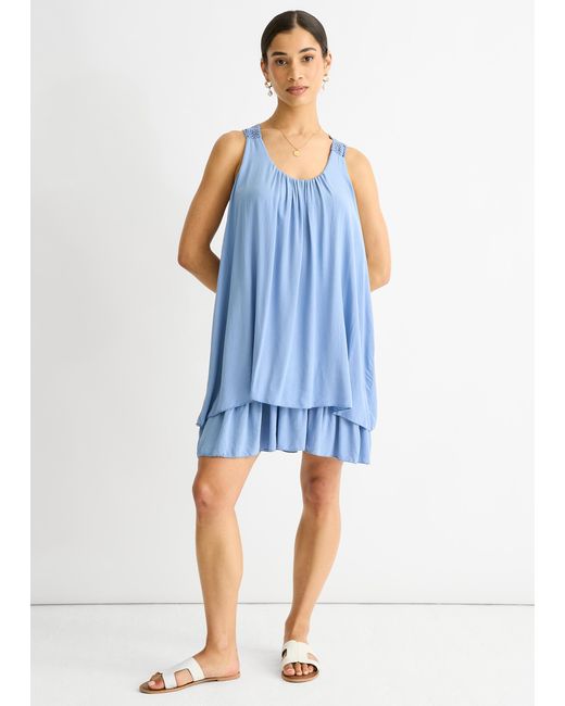Gini London Blue Denim Crochet Panel Double Layer Cotton Mini Dress
