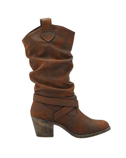 Rocket Dog Brown Ladies Sidestep Mid-Calf Western Boot