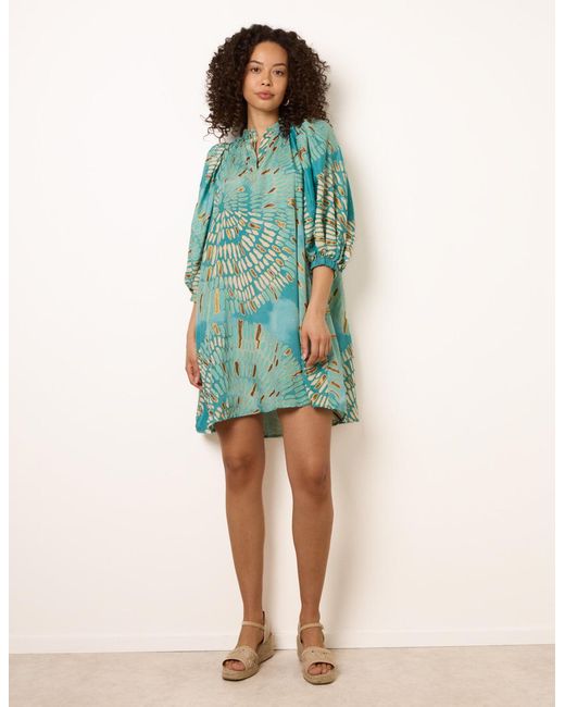 Blue Vanilla Blue Diamante Tunic Dress With Puff Sleeve