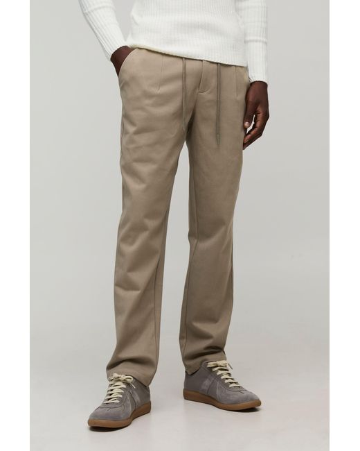 BoohooMAN Natural Tapered Fit Half & Waistband Textured Trouser for men