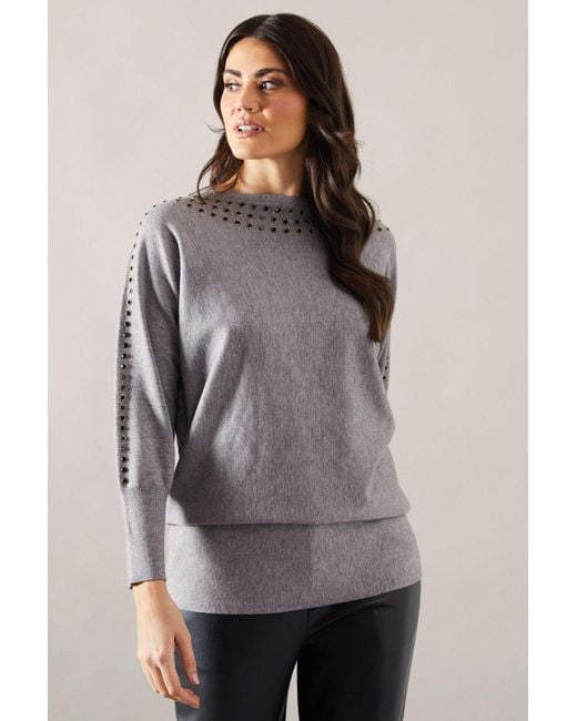 Wallis Gray Stud Detail Boat Neck Tunic