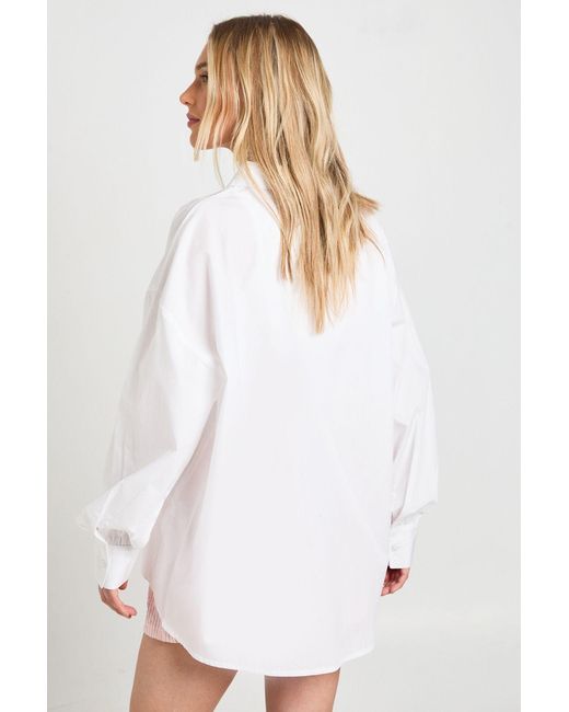 Boohoo White Petite Oversized Cotton Poplin Shirt