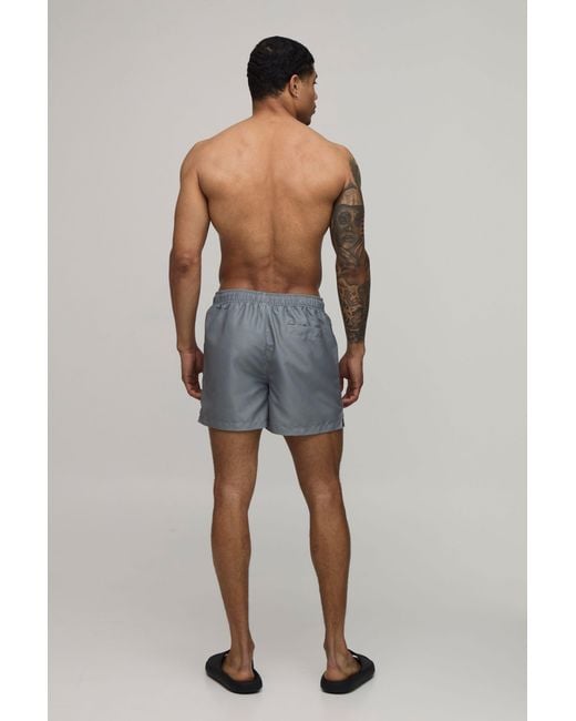 BoohooMAN Blue Panelled Embroidered Short Length Swim for men
