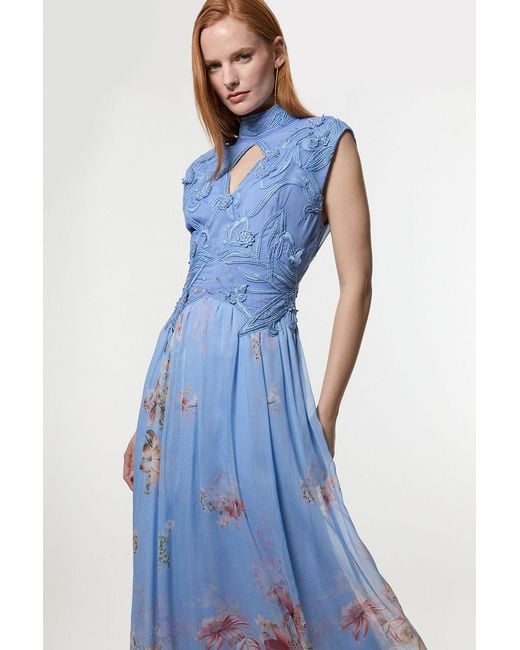 Karen Millen Blue Applique Lace Maxi Dress