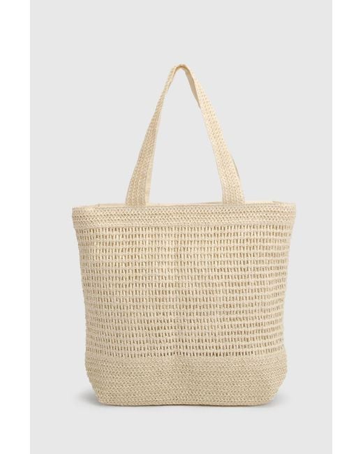 Boohoo Natural Basic Lined Straw Beach Bag