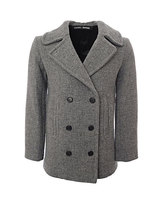 Kassl Gray Brushed Wool Double Breast Pea Coat