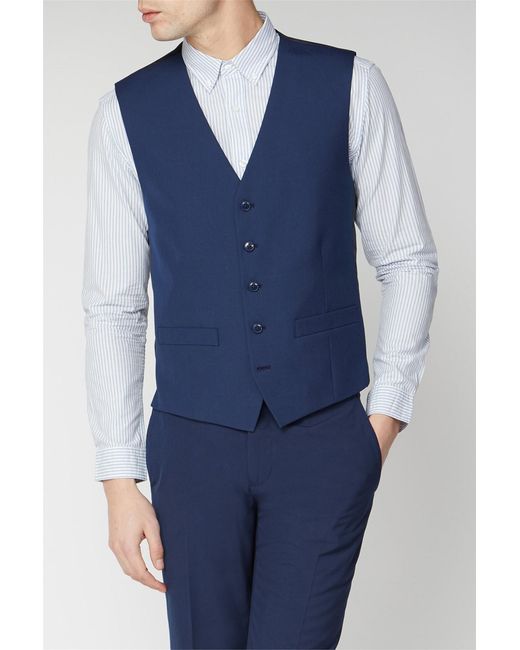 Limehaus Blue Single Breasted Five Button V-Neck Slim Fit Suit Waistcoat for men