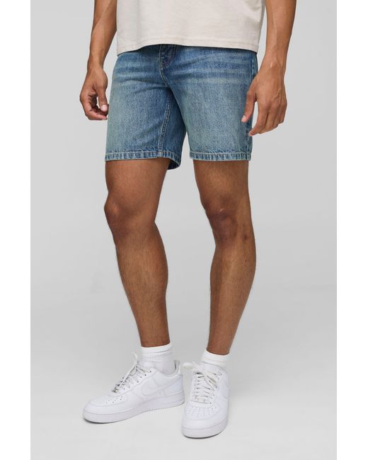BoohooMAN Blue Slim Rigid Vintage Jean Shorts for men