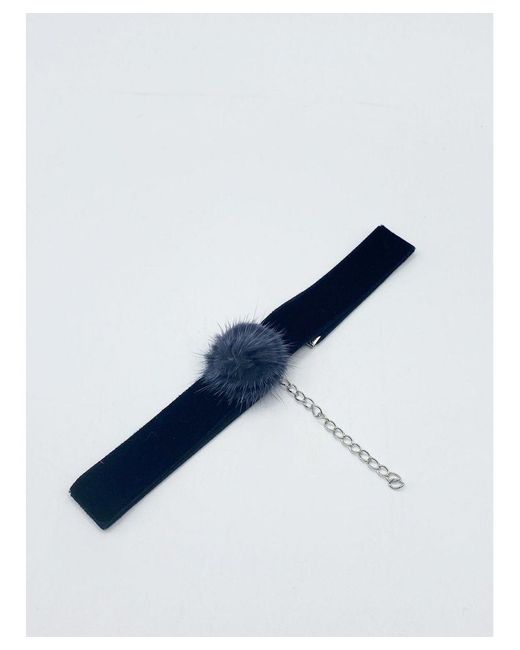 SVNX Blue Faux Velvet Band Choker Necklace With Pom Pom