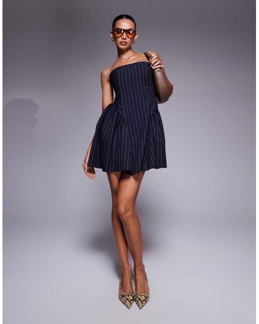 ASOS Blue Pinstripe Bandeau Mini Dress