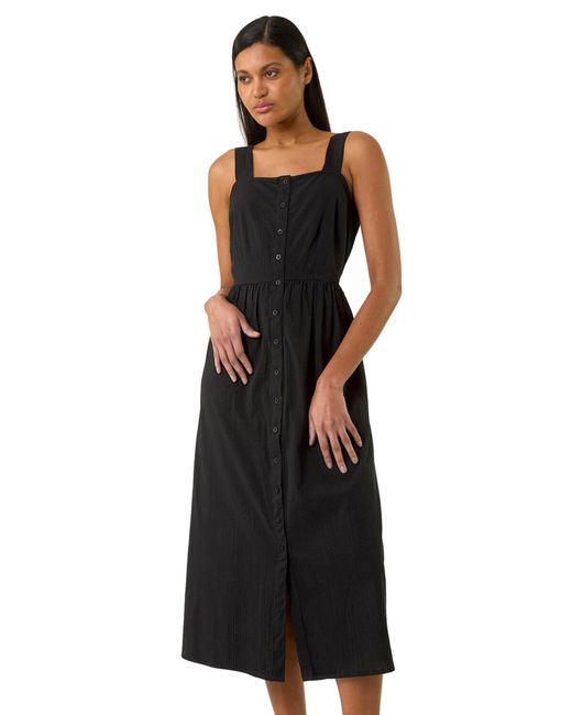 Roman Black Seersucker Button Midi Sundress