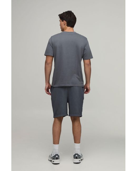 BoohooMAN Blue Regular Fit Washed Embroidered Shorts for men