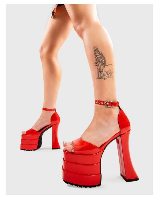 Lamoda Red Platform Sandals Strike Again Round Toe High Heels With Ankle Strap