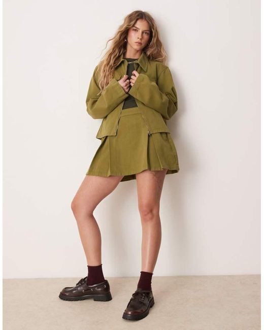 ASOS Green Denim Mini Skirt Co-Ord With Box Pleats