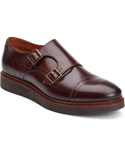 Base London Brown Knight Leather Burnt Double Monk Shoes for men