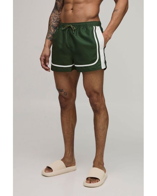 BoohooMAN Green Super Short Panelled Embroidered Swim for men