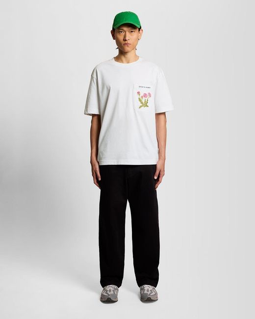 Lyle & Scott White Botanical Embroidered Pocket T-Shirt for men