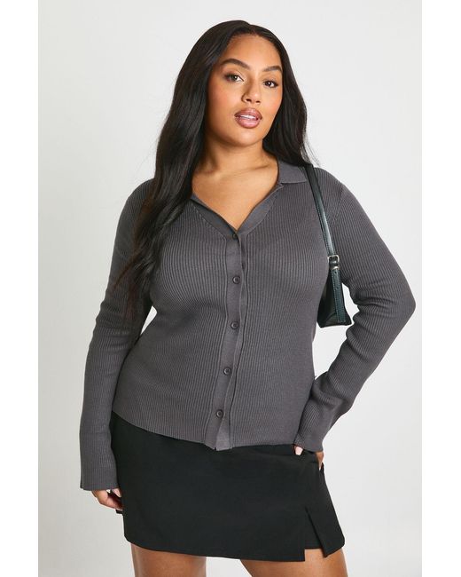 Boohoo Gray Plus Button Down Cardigan