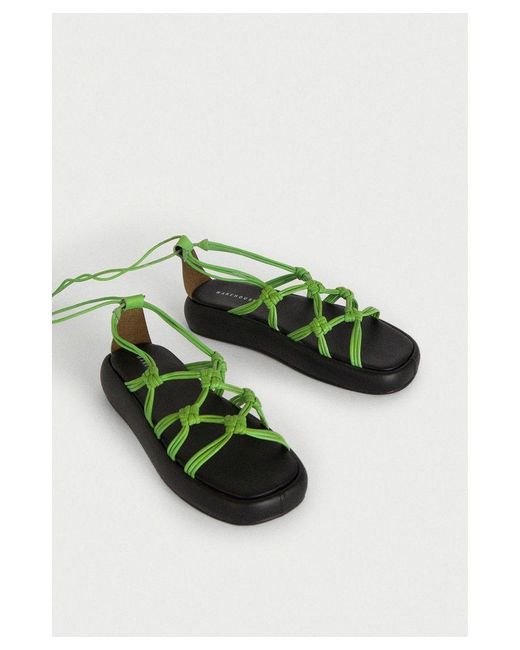 Warehouse Green Real Leather Knotted Flatform Sandal