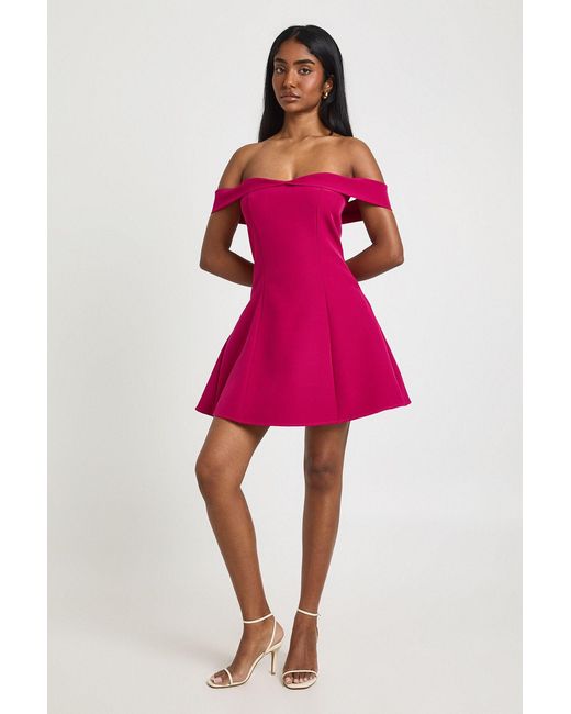 Boohoo Pink Bardot Structured Mini Dress