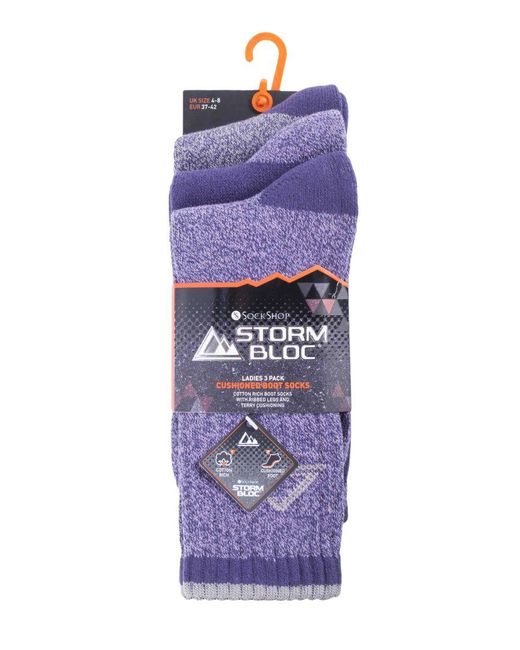 Storm Bloc Purple 3 Pairs Ladies Lightweight Breathable Hiking Socks With Arch Support
