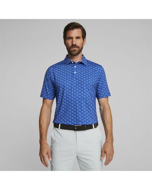 PUMA Blue Mattr Palms Golf Polo Shirt for men