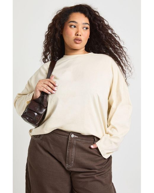 Boohoo Natural Plus Basic Oversized Long Sleeve T-Shirt