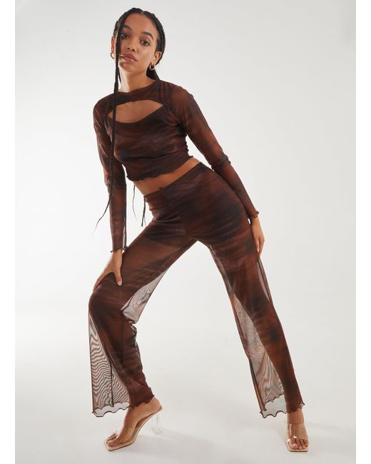 Pink Vanilla Brown Saturn Mesh Flare Trousers