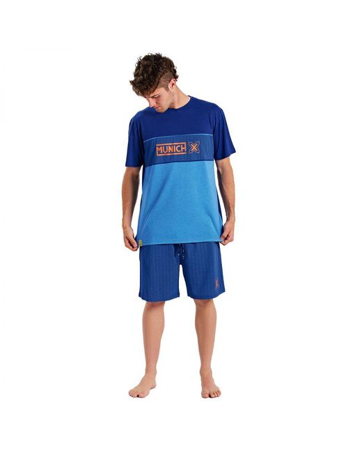 Munich Blue Short-Sleeved And Round Neck Pajamas Mueh0254 for men