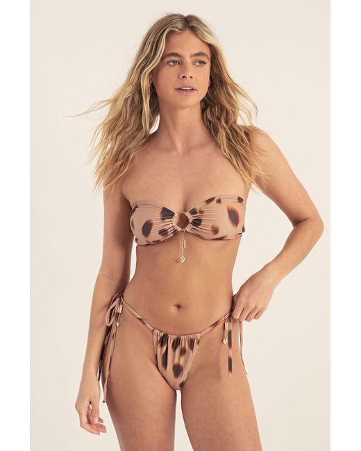 Nasty Gal Natural Animal Bandeau Ring Trim Detail Tie Side Bikini Set