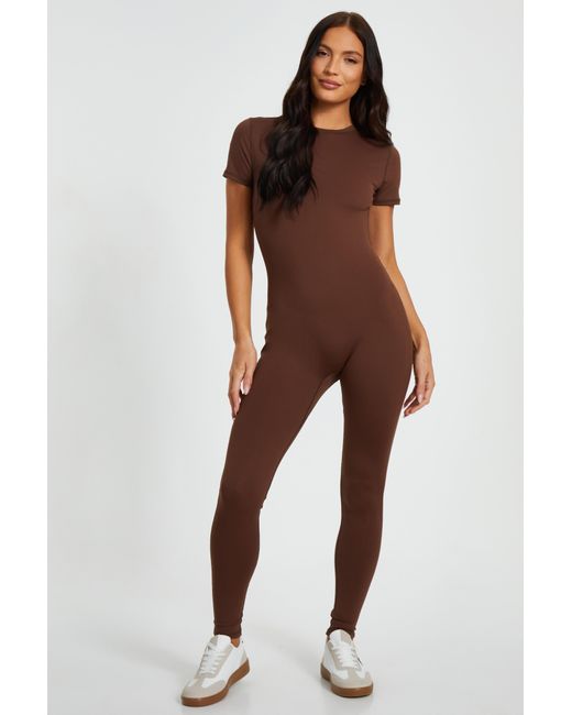 Quiz Brown Short Sleeve Unitard