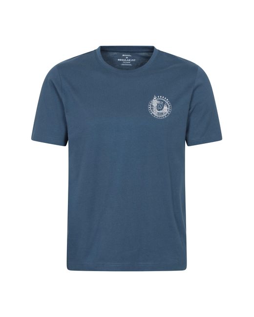 Mountain Warehouse Blue Regional London T-Shirt Cotton Sun Protection Breathable Casual Tee for men