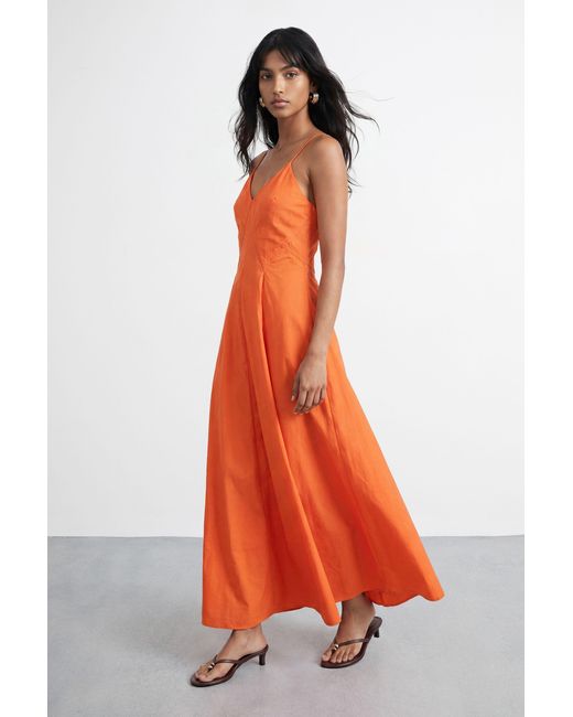 Warehouse Red Seam Detail Strappy Full Skirt Midi Dress