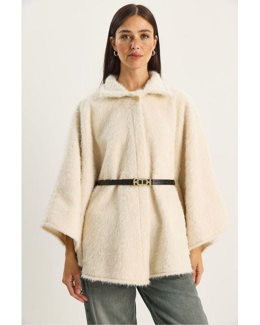 Bianco Lucci Natural Textured Oversized Button-Up Overcoat